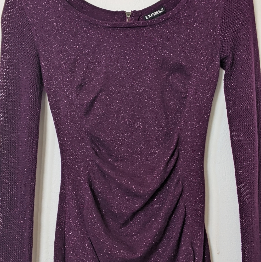 Express Women's Purple Long Sleeve Dress Beautiful Spark Fabric Size Xs View 5